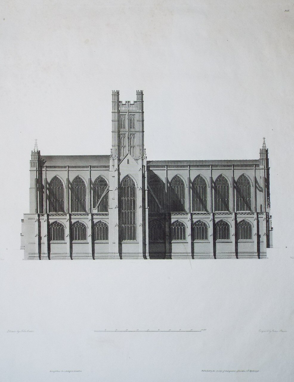 Print - (Elevation of the North side of the Abbey) Pl. 4 - Basire